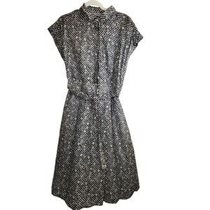 MARELLA Black Geometric Print Cap Sleeve Button Front Midi Dress Women's Size M